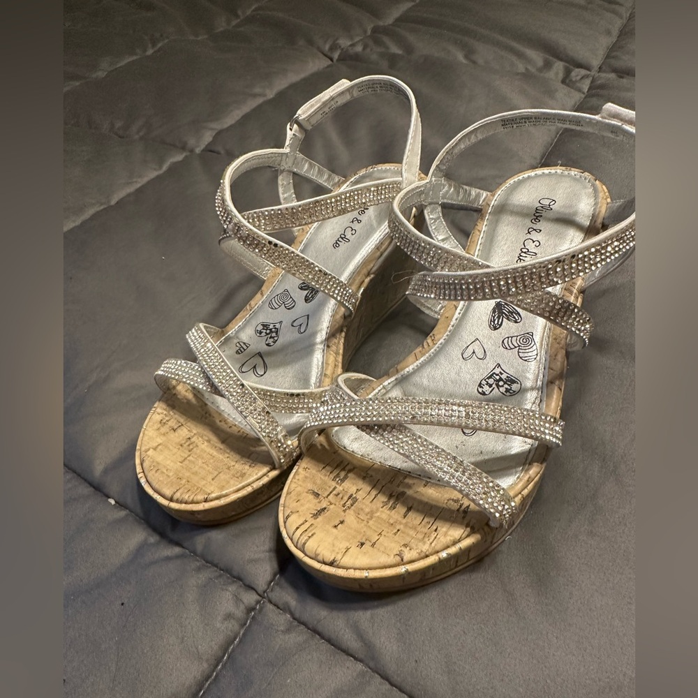Girls Strappy Sparkle Wedge Sandals